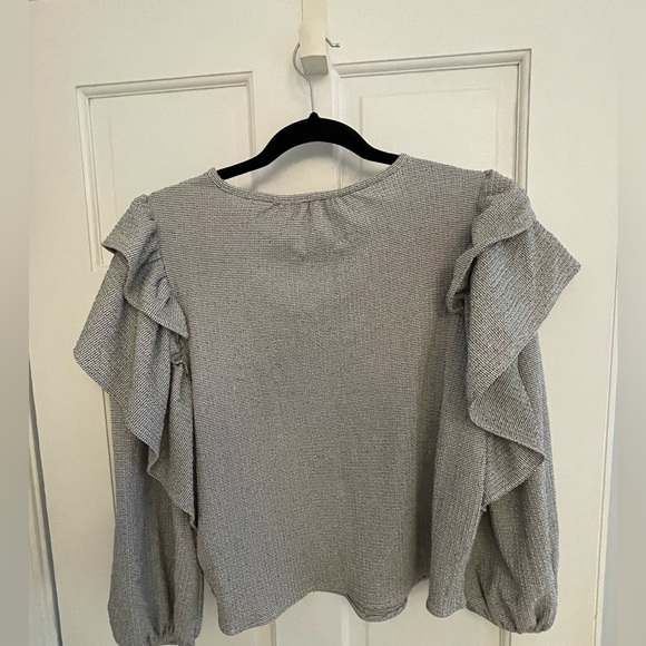 Mango Gray Textured Ruffle Blouse - Picture 3 of 4